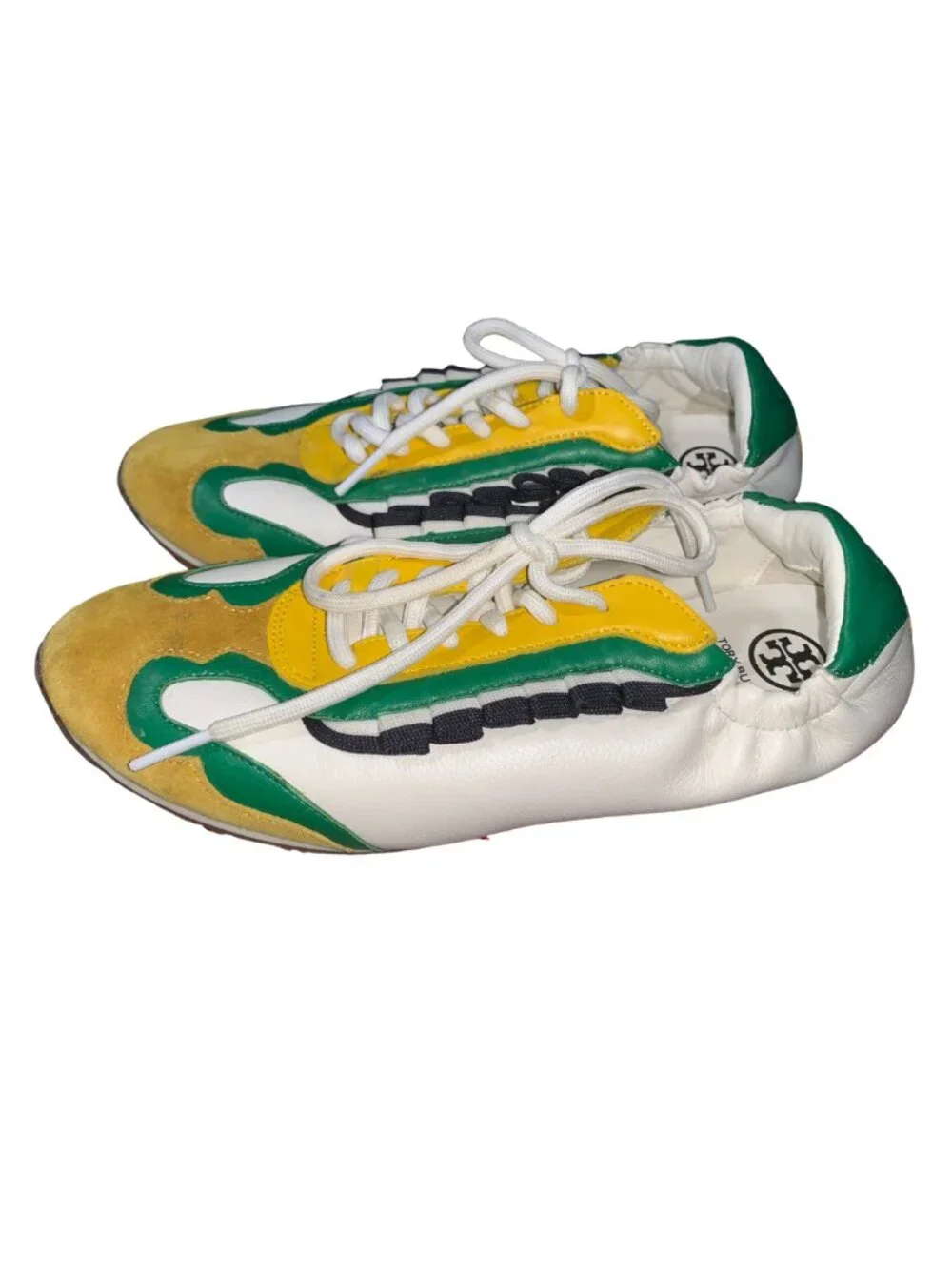Tory Burch Vintage Ruffle Trainers Tumbled Leather & Suede- Size 8 - Pre-Loved